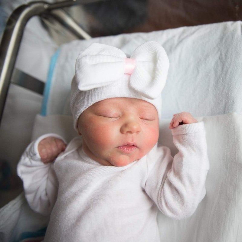 DRESHOW BQUBO Newborn Hospital Hat Infant Baby Hat Cap with Big Bow Soft Cute Knot Nursery Beanie - Image 3
